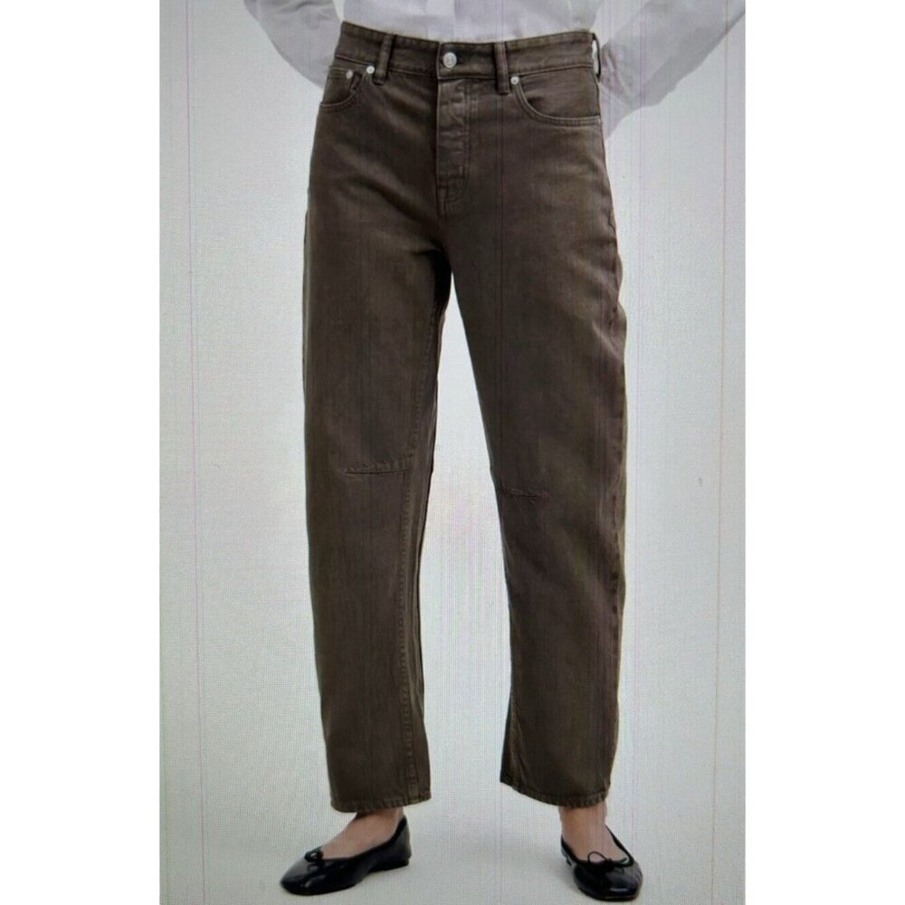 Madewell The Darted Barrel-Leg Jean Driftwood Brown Button Fly Size 28